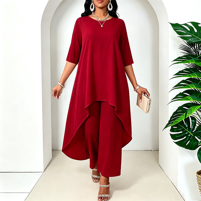 👗Chique asymmetrische top en wijde pijpen broekenset voor dames