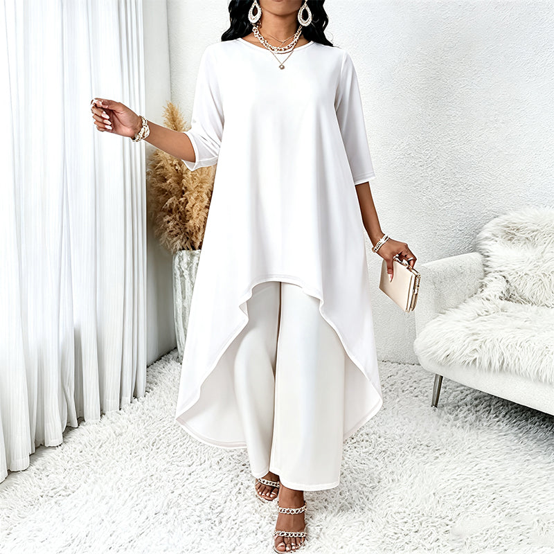 👗Chique asymmetrische top en wijde pijpen broekenset voor dames