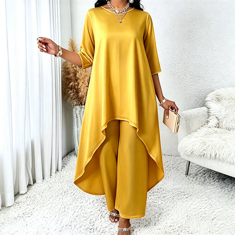 👗Chique asymmetrische top en wijde pijpen broekenset voor dames