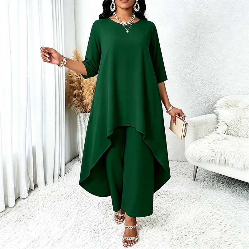 👗Chique asymmetrische top en wijde pijpen broekenset voor dames
