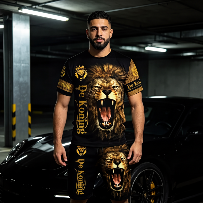 🔥 Nieuw & Trendy 👕 Heren T-shirt & Short Set met Dierenprint – Casual stijl, comfortabel en opvallend design ✨