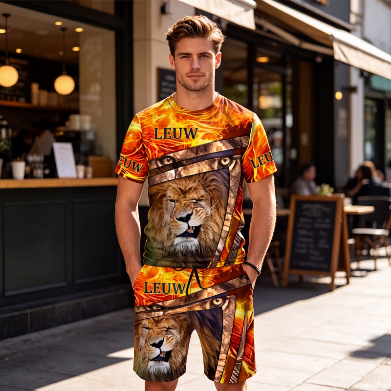 🔥 Nieuw & Trendy 👕 Heren T-shirt & Short Set met Dierenprint – Casual stijl, comfortabel en opvallend design ✨
