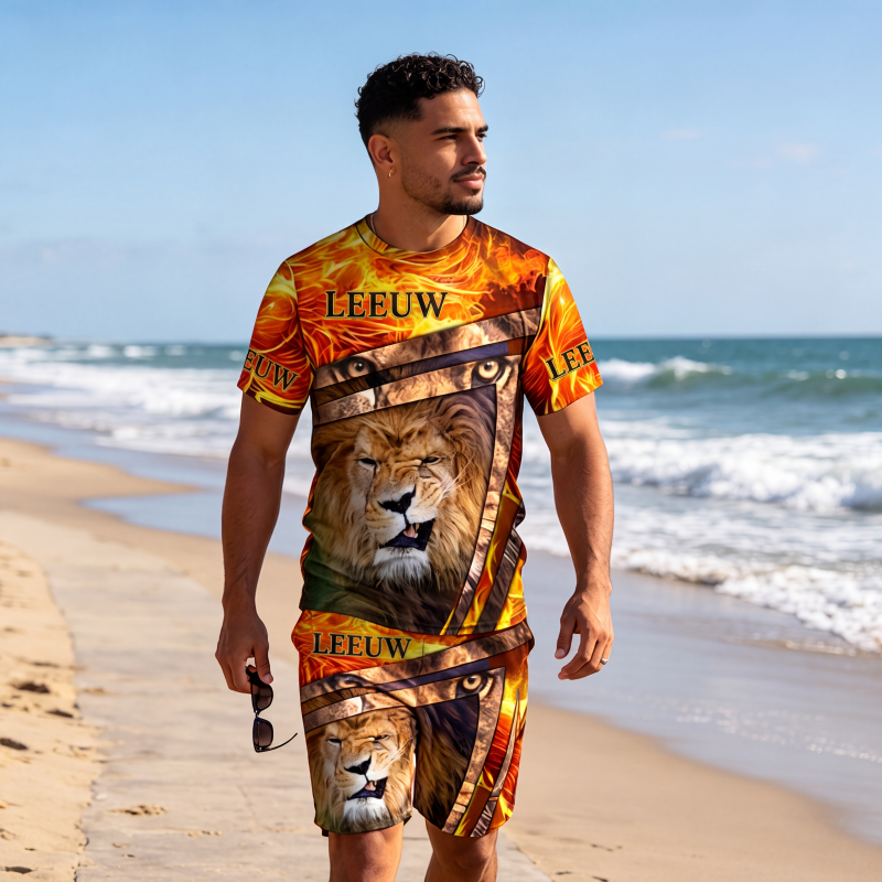 🔥 Nieuw & Trendy 👕 Heren T-shirt & Short Set met Dierenprint – Casual stijl, comfortabel en opvallend design ✨