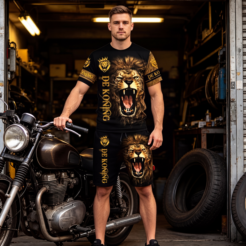 🔥 Nieuw & Trendy 👕 Heren T-shirt & Short Set met Dierenprint – Casual stijl, comfortabel en opvallend design ✨