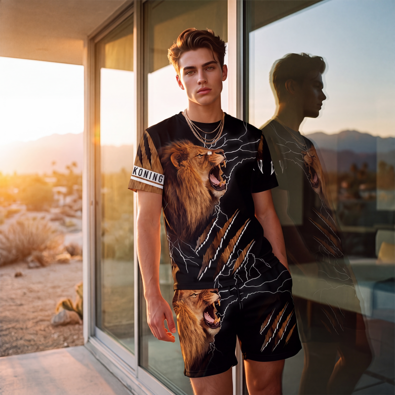 🔥 Nieuw & Trendy 👕 Heren T-shirt & Short Set met Dierenprint – Casual stijl, comfortabel en opvallend design ✨