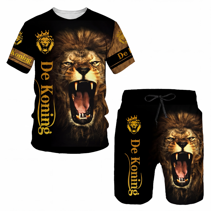 🔥 Nieuw & Trendy 👕 Heren T-shirt & Short Set met Dierenprint – Casual stijl, comfortabel en opvallend design ✨