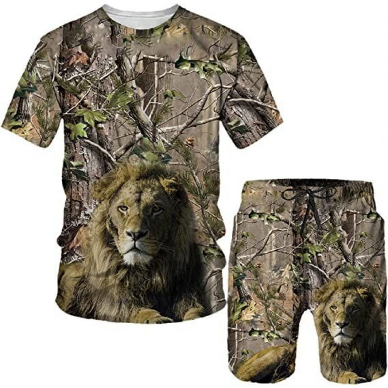 🔥 Nieuw & Trendy 👕 Heren T-shirt & Short Set met Dierenprint – Casual stijl, comfortabel en opvallend design ✨