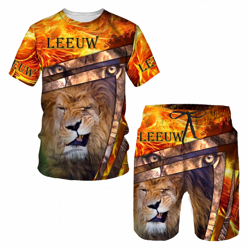 🔥 Nieuw & Trendy 👕 Heren T-shirt & Short Set met Dierenprint – Casual stijl, comfortabel en opvallend design ✨