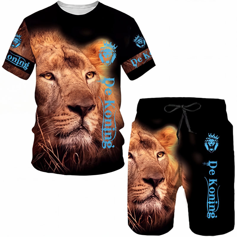 🔥 Nieuw & Trendy 👕 Heren T-shirt & Short Set met Dierenprint – Casual stijl, comfortabel en opvallend design ✨