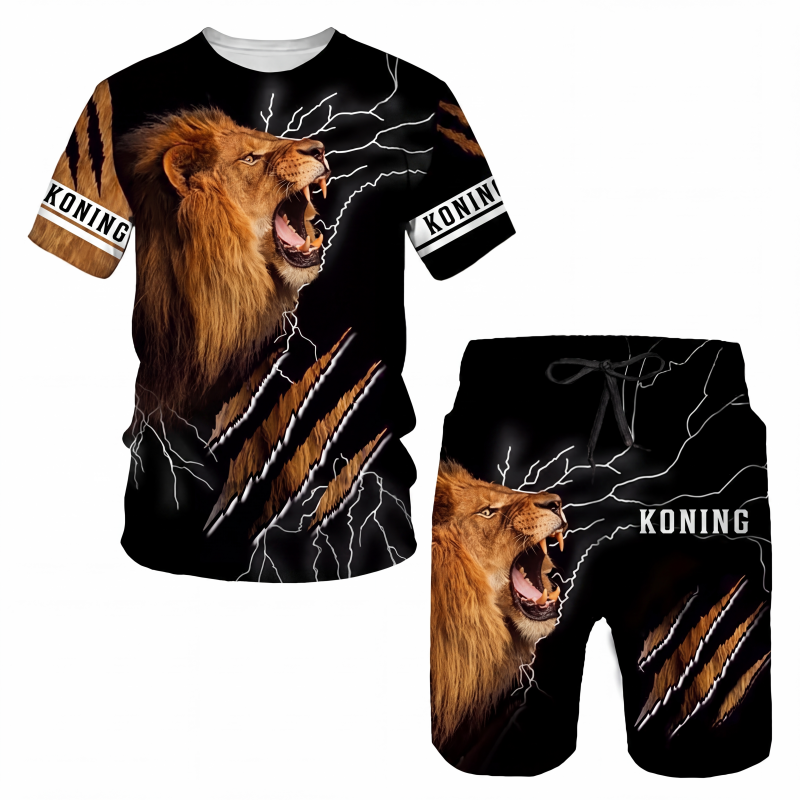 🔥 Nieuw & Trendy 👕 Heren T-shirt & Short Set met Dierenprint – Casual stijl, comfortabel en opvallend design ✨