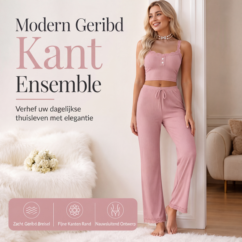 🌸 Nieuwe Collectie 👗 Dames Kanten Camisole Pyjamaset – Zachte comfortabele pasvorm & elegante nachtrust stijl ✨