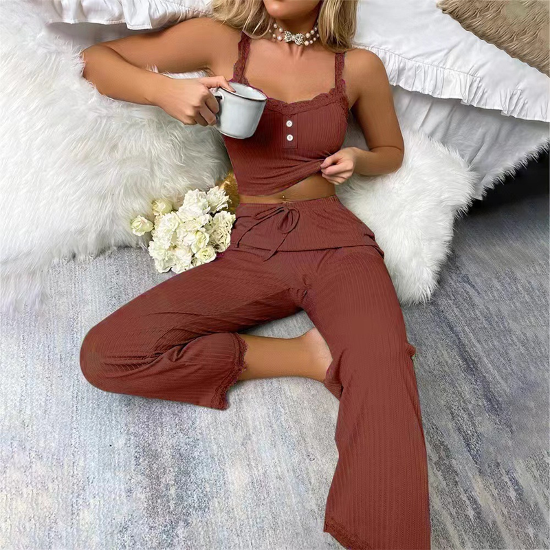 🌸 Nieuwe Collectie 👗 Dames Kanten Camisole Pyjamaset – Zachte comfortabele pasvorm & elegante nachtrust stijl ✨