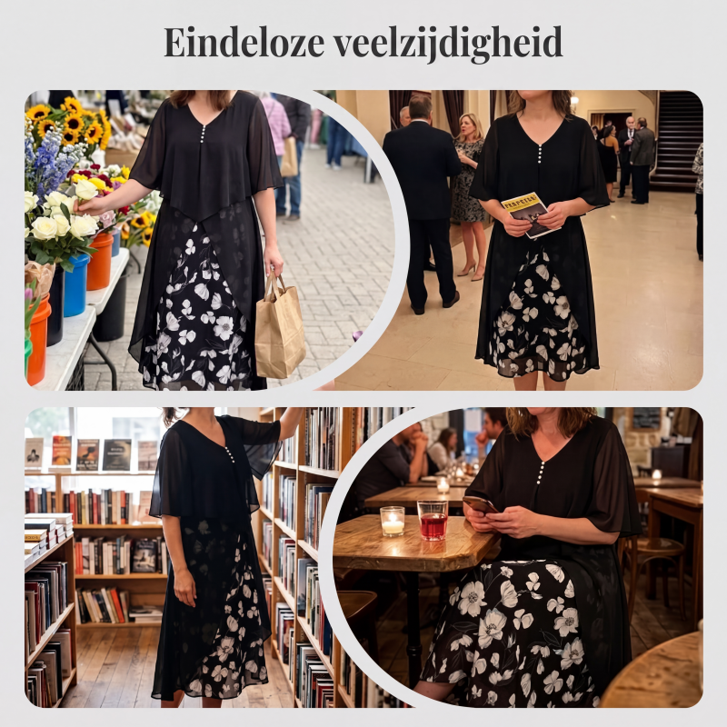 🌸 Nieuwe Collectie 👗 Chiffon Jurk met 2-in-1 Look – Elegante laagjesstijl, luchtige pasvorm & vrouwelijke uitstraling ✨