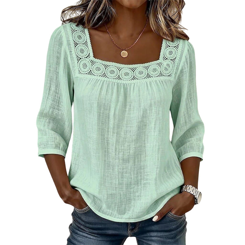 🌸 Nieuwe Collectie 👚 Dames Blouse met Vierkante Hals & Kanten Details – Elegante look, vrouwelijke stijl & comfortabel draaggevoel ✨