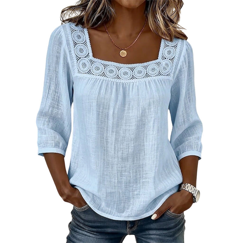 🌸 Nieuwe Collectie 👚 Dames Blouse met Vierkante Hals & Kanten Details – Elegante look, vrouwelijke stijl & comfortabel draaggevoel ✨