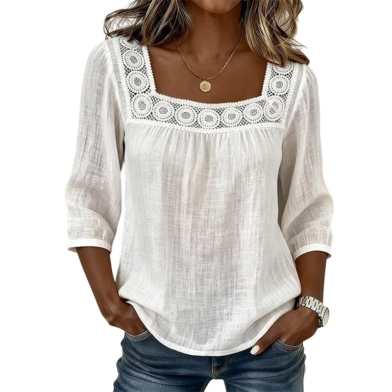 🌸 Nieuwe Collectie 👚 Dames Blouse met Vierkante Hals & Kanten Details – Elegante look, vrouwelijke stijl & comfortabel draaggevoel ✨