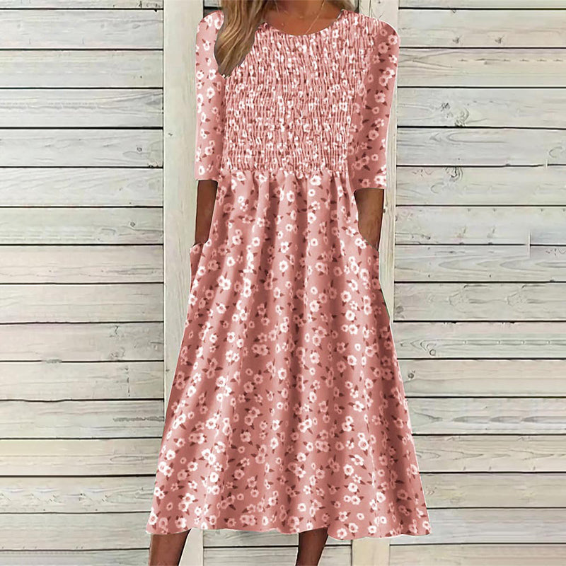 🌸 Nieuwe Collectie 👗 Dames Jurk met Smockdetail & Bloemenprint – Elegante pasvorm, vrouwelijke uitstraling & comfortabel draaggevoel ✨