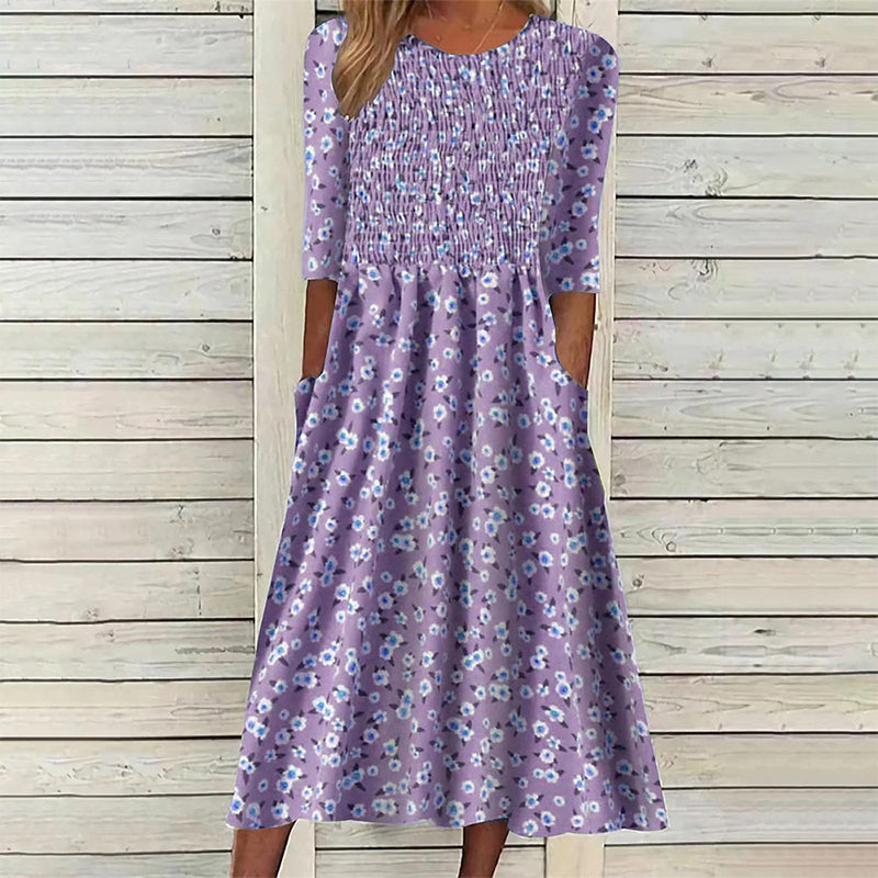 🌸 Nieuwe Collectie 👗 Dames Jurk met Smockdetail & Bloemenprint – Elegante pasvorm, vrouwelijke uitstraling & comfortabel draaggevoel ✨