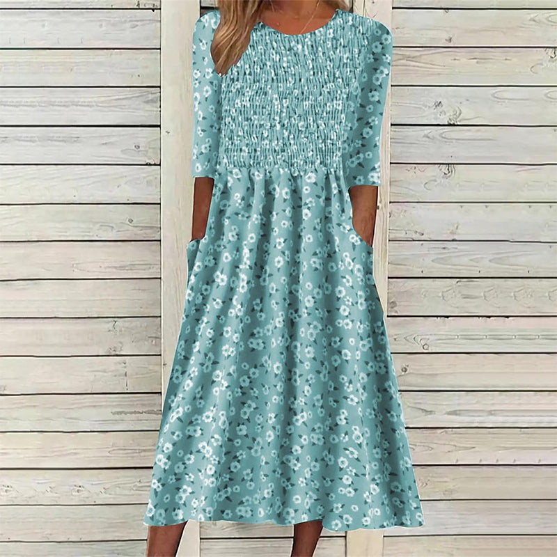 🌸 Nieuwe Collectie 👗 Dames Jurk met Smockdetail & Bloemenprint – Elegante pasvorm, vrouwelijke uitstraling & comfortabel draaggevoel ✨