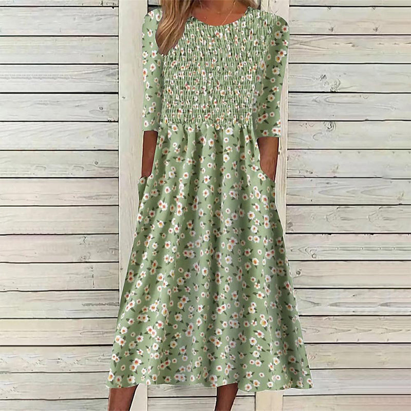 🌸 Nieuwe Collectie 👗 Dames Jurk met Smockdetail & Bloemenprint – Elegante pasvorm, vrouwelijke uitstraling & comfortabel draaggevoel ✨