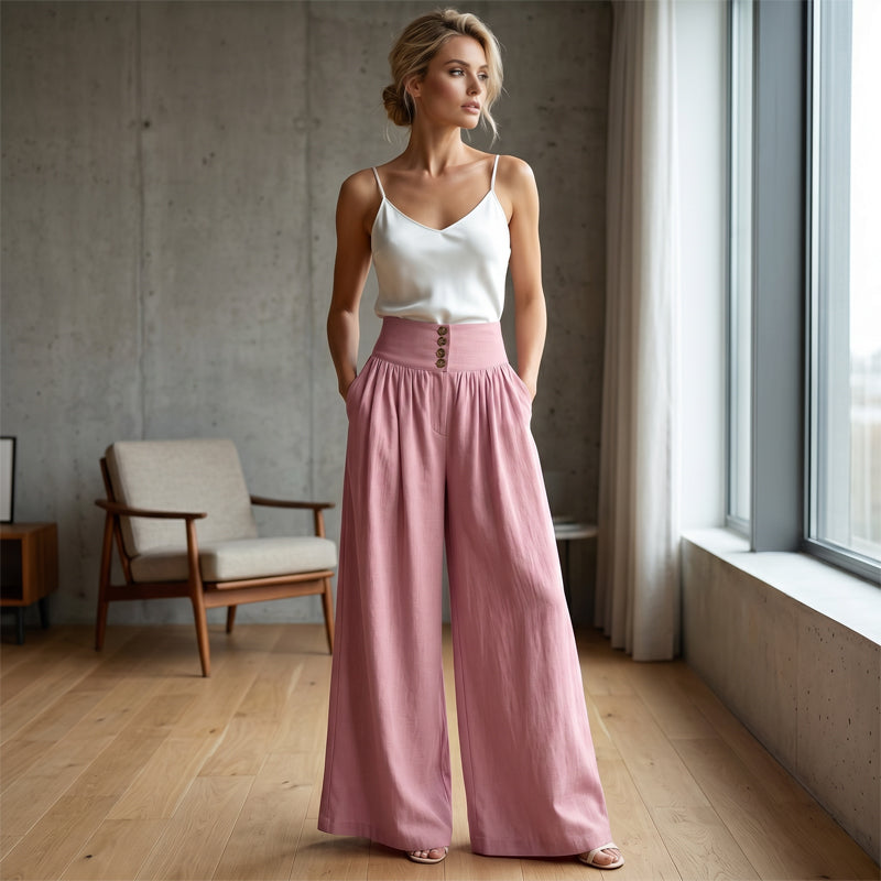 👖Damesbroek met hoge taille, plooien en wijde pijpen
