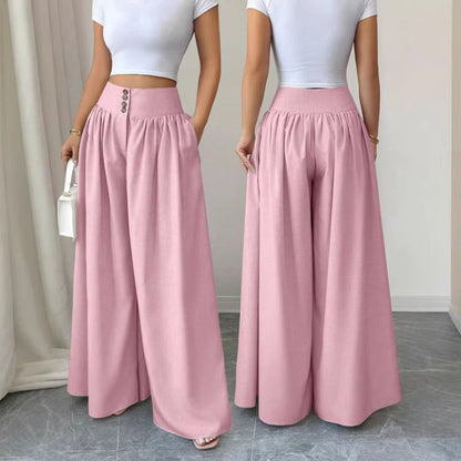 👖Damesbroek met hoge taille, plooien en wijde pijpen