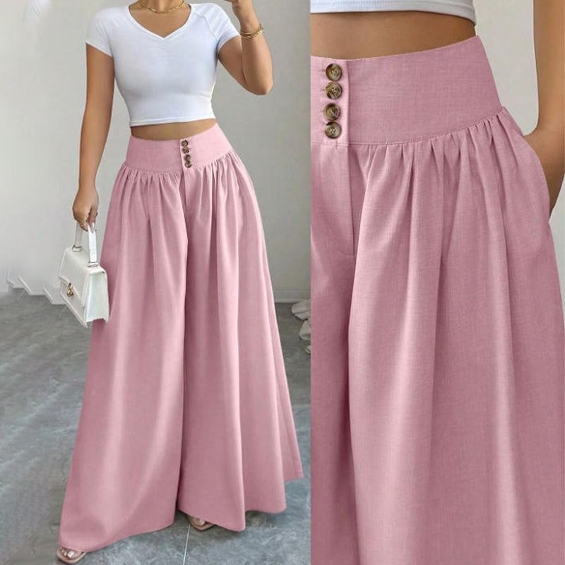 👖Damesbroek met hoge taille, plooien en wijde pijpen