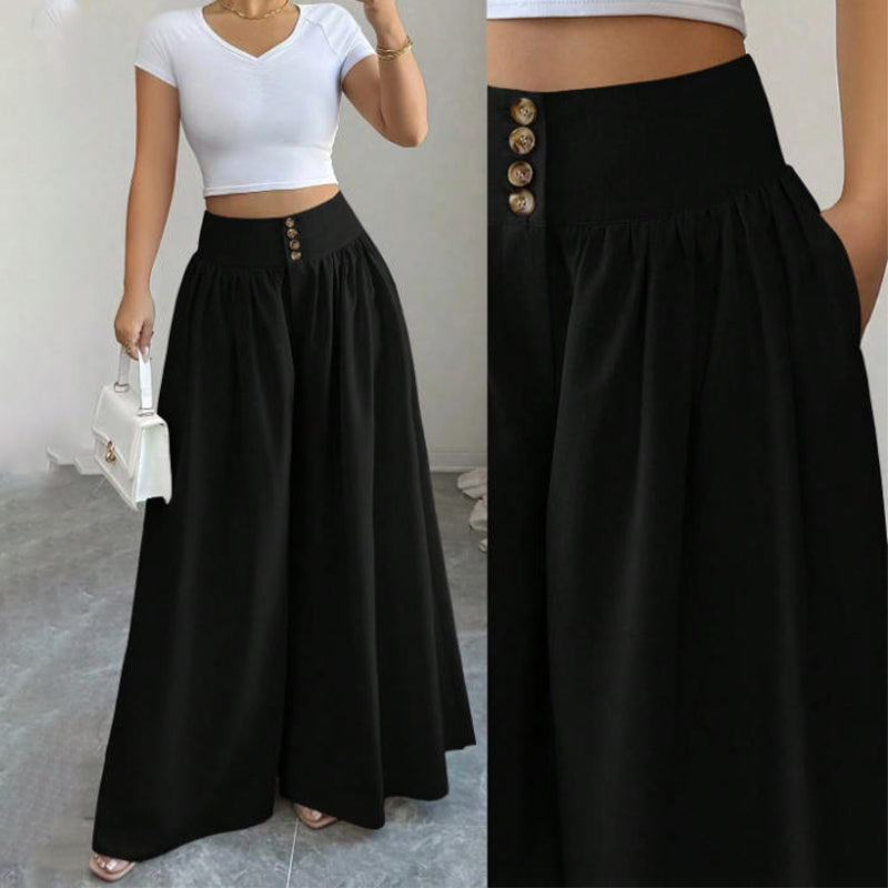 👖Damesbroek met hoge taille, plooien en wijde pijpen