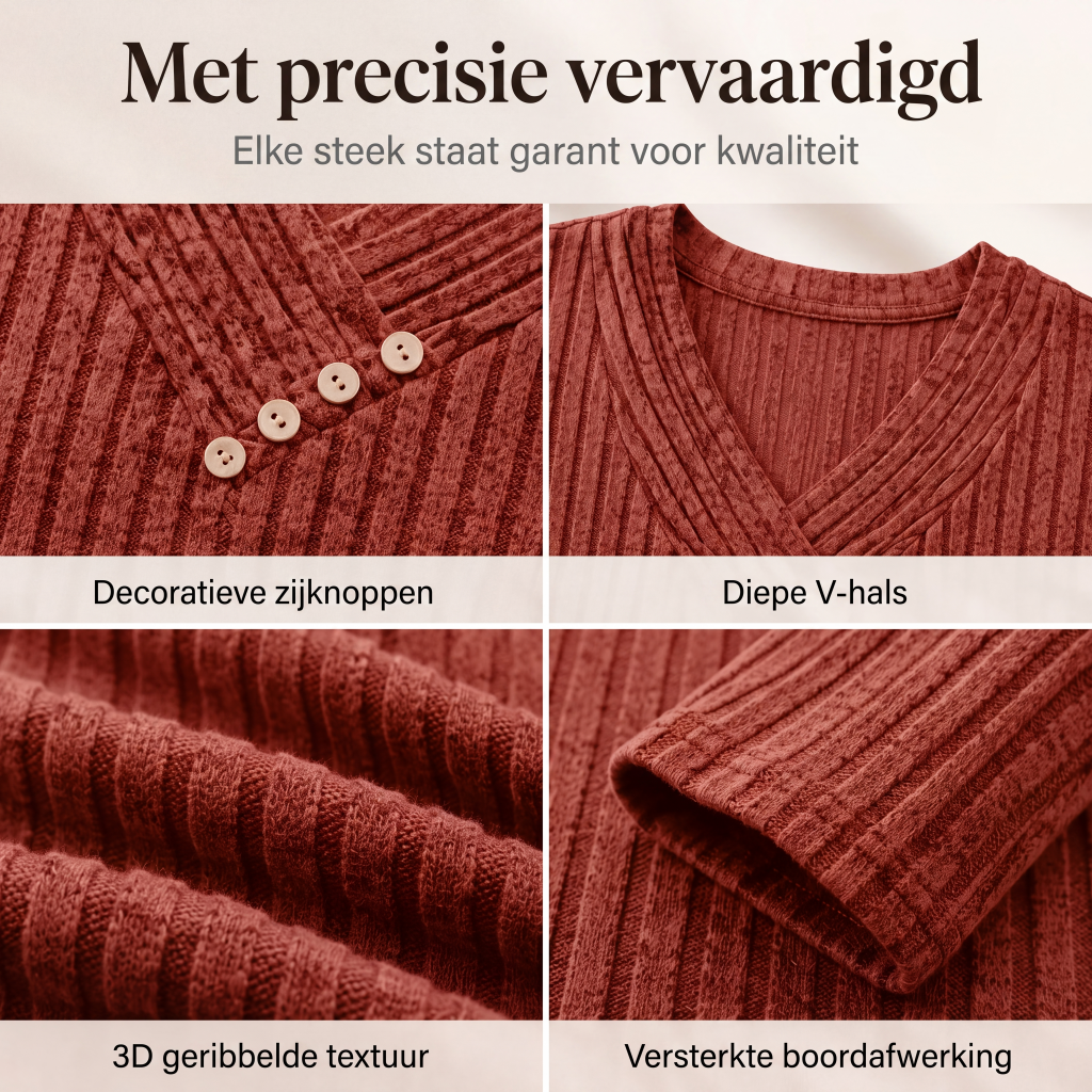 ✨ Nieuwe Collectie 👚 Dames Geribbelde V-Hals Trui met Knopen – Elegante details, zachte stijl & comfortabele pasvorm 🌸