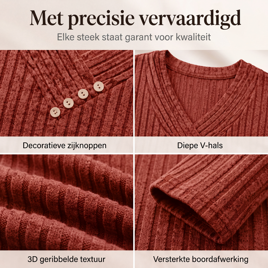 ✨ Nieuwe Collectie 👚 Dames Geribbelde V-Hals Trui met Knopen – Elegante details, zachte stijl & comfortabele pasvorm 🌸