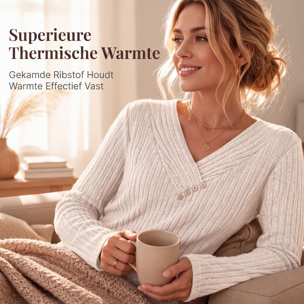 ✨ Nieuwe Collectie 👚 Dames Geribbelde V-Hals Trui met Knopen – Elegante details, zachte stijl & comfortabele pasvorm 🌸