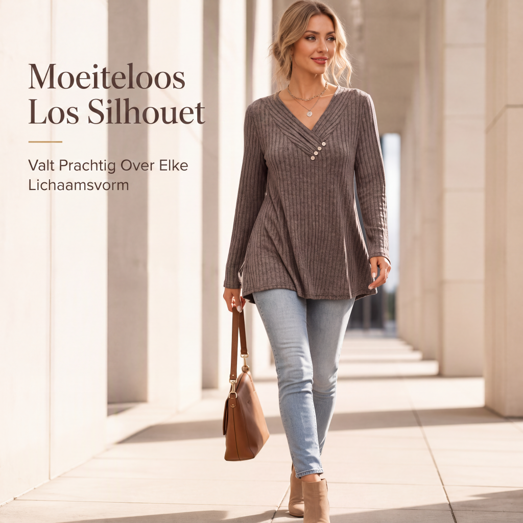 ✨ Nieuwe Collectie 👚 Dames Geribbelde V-Hals Trui met Knopen – Elegante details, zachte stijl & comfortabele pasvorm 🌸
