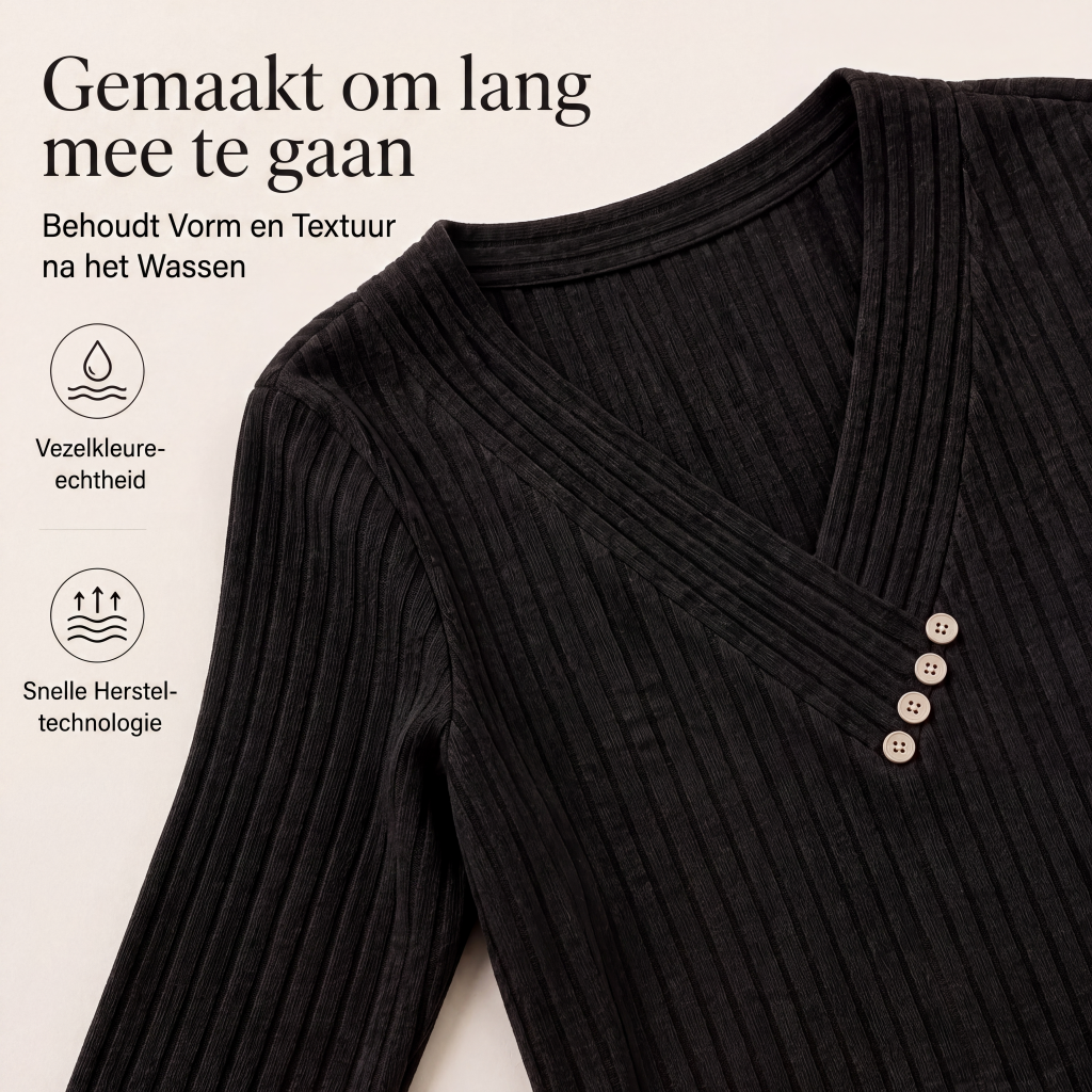 ✨ Nieuwe Collectie 👚 Dames Geribbelde V-Hals Trui met Knopen – Elegante details, zachte stijl & comfortabele pasvorm 🌸