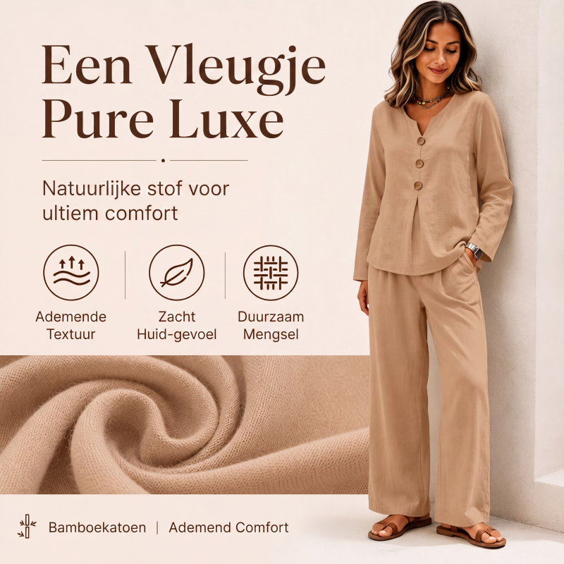 👖🤍✨Dames set met V-hals top met lange mouwen en wijde pijpen broek
