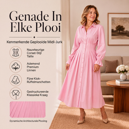 👗✨Dames overhemdjurk met geplooide taille en lange mouwen