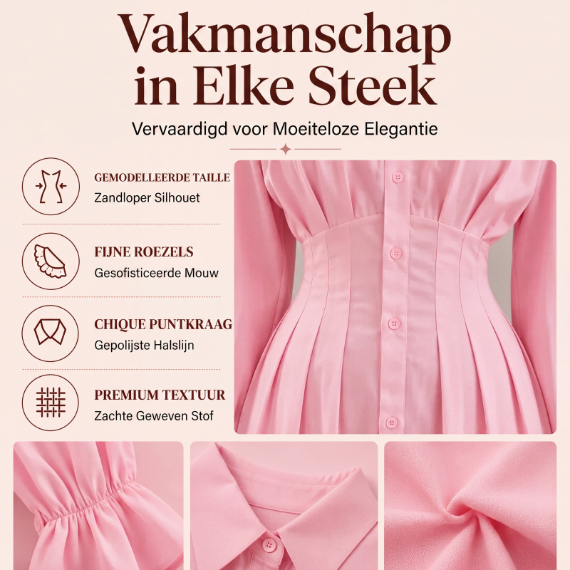 👗✨Dames overhemdjurk met geplooide taille en lange mouwen