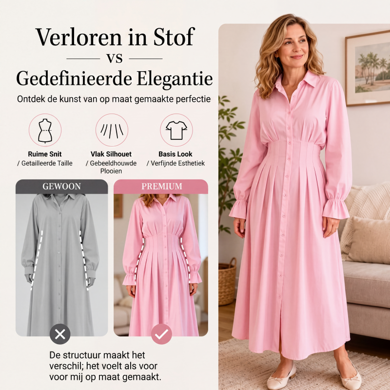 👗✨Dames overhemdjurk met geplooide taille en lange mouwen