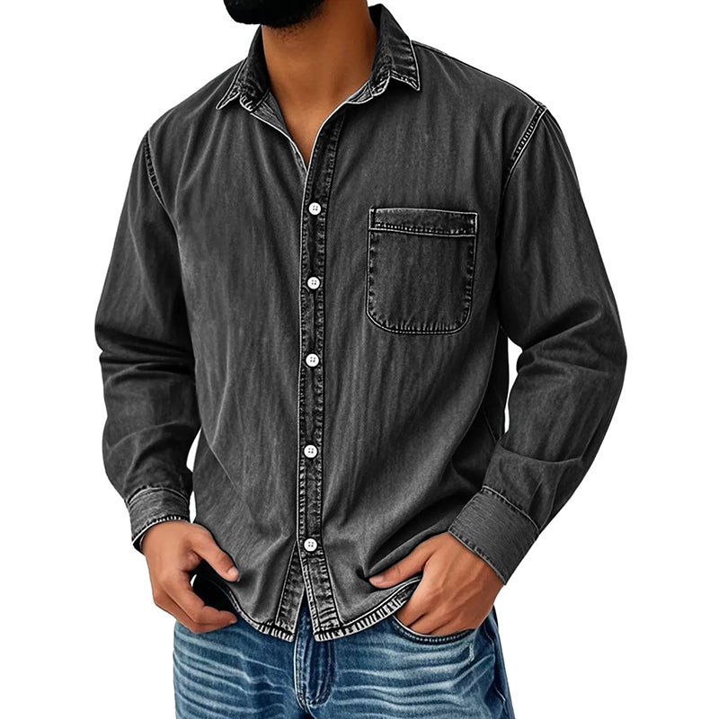 👕Herenshirt van retro gewassen denim