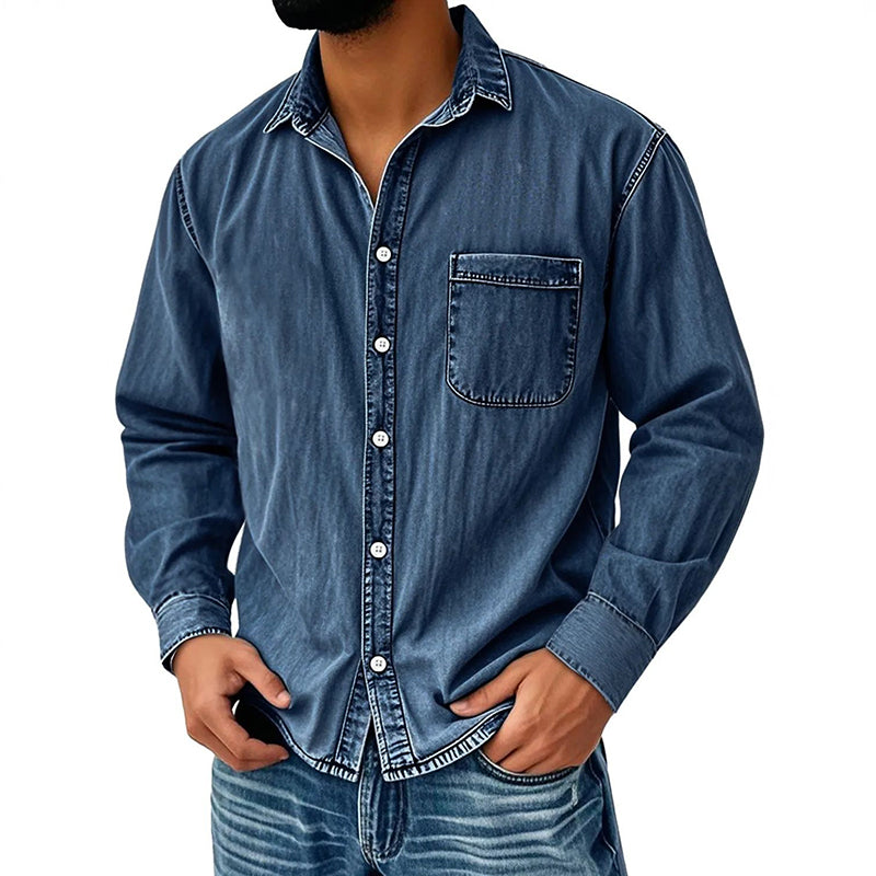 👕Herenshirt van retro gewassen denim