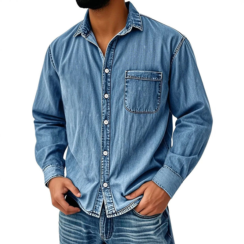 👕Herenshirt van retro gewassen denim