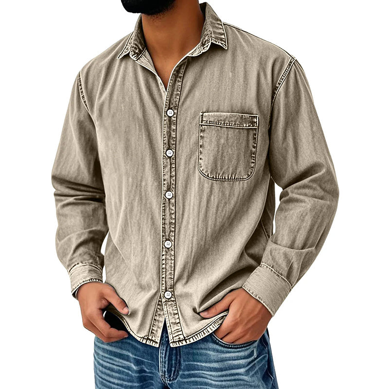 👕Herenshirt van retro gewassen denim
