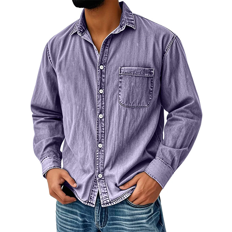 👕Herenshirt van retro gewassen denim