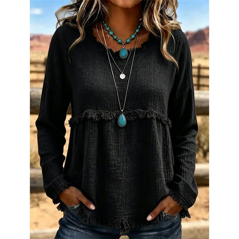 Vintage casual top met franjes en kwastjes voor dames