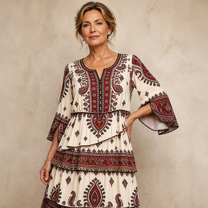 🌸 Nieuwe Collectie ✨ Boheemse Geplooide Jurk met V-Hals & Ruches voor Dames 👗 vrouwelijke elegantie, luchtige pasvorm & comfortabele stijl
