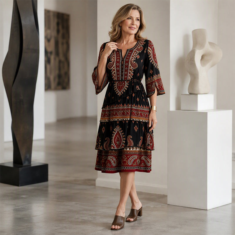 🌸 Nieuwe Collectie ✨ Boheemse Geplooide Jurk met V-Hals & Ruches voor Dames 👗 vrouwelijke elegantie, luchtige pasvorm & comfortabele stijl