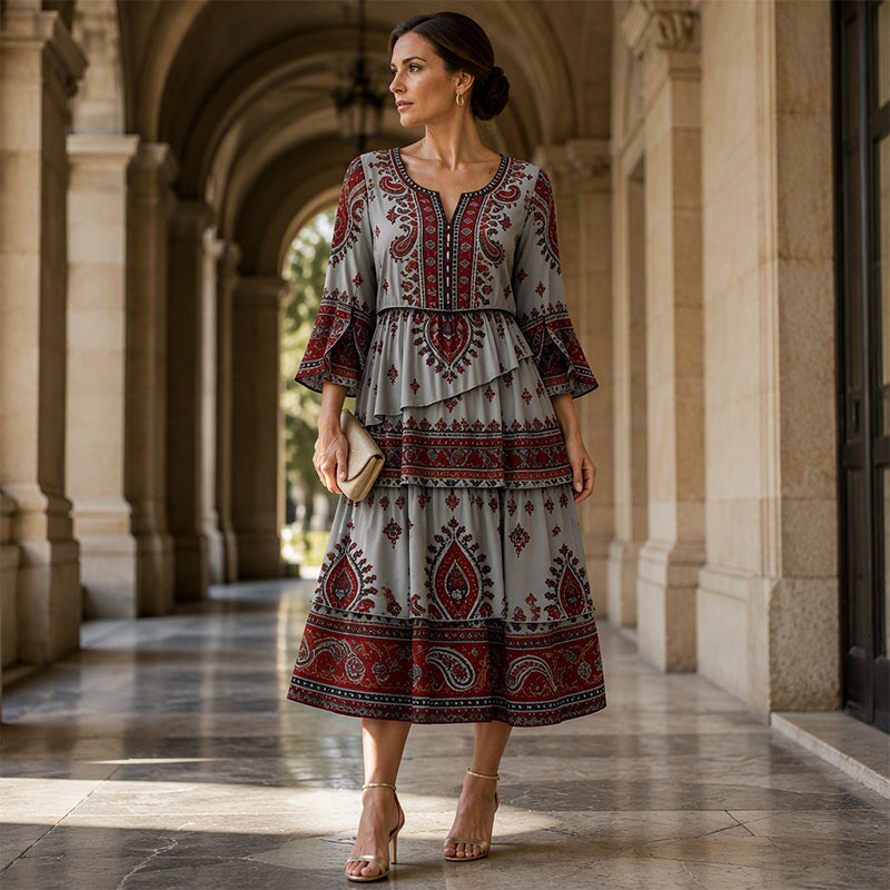 🌸 Nieuwe Collectie ✨ Boheemse Geplooide Jurk met V-Hals & Ruches voor Dames 👗 vrouwelijke elegantie, luchtige pasvorm & comfortabele stijl