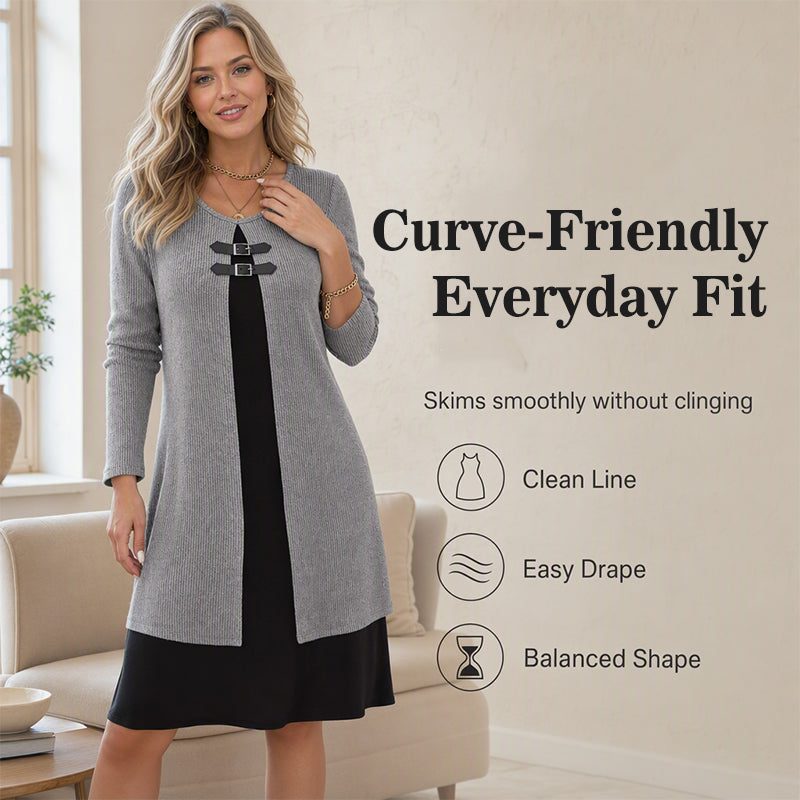 👗Casual geribbelde gebreide jurk met lange mouwen voor dames