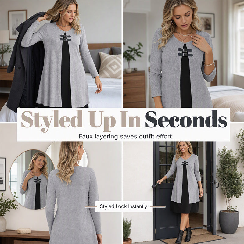 👗Casual geribbelde gebreide jurk met lange mouwen voor dames