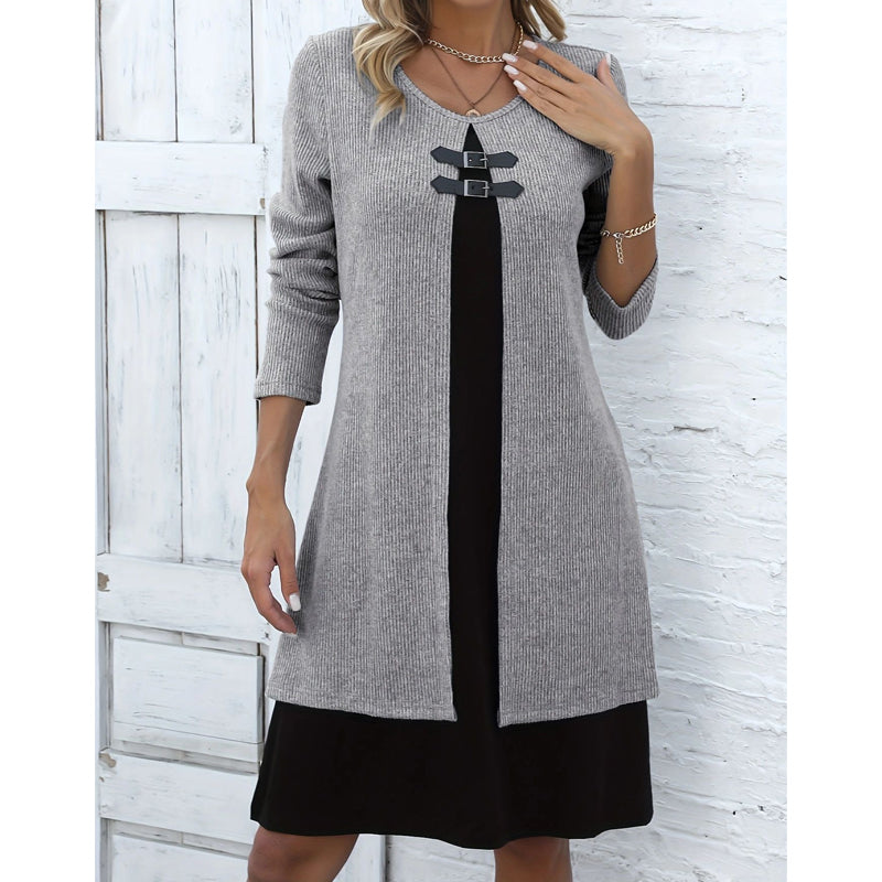 👗Casual geribbelde gebreide jurk met lange mouwen voor dames