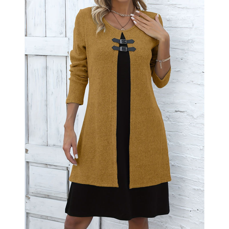 👗Casual geribbelde gebreide jurk met lange mouwen voor dames
